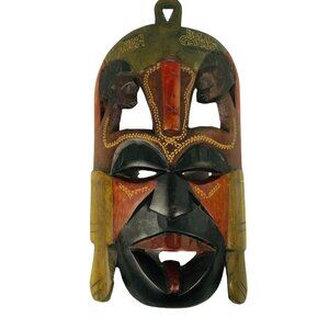 Kenya Tribal Mask Bush Gardens Souvenir Hand Carved Wood Wall Art 9 in u